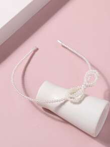 1件珍珠蝴蝶结发箍，简约少女风头饰，简单百搭 - 白色 - 查看 5