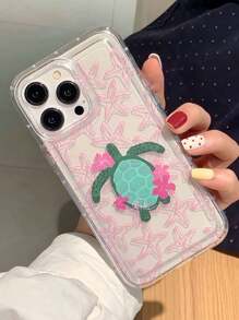 1pc Sea Star & Sea Turtle Print Transparent Air Cushion Protective Phone Case Compatible With Apple Phones - Multicolor - View 2