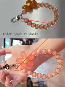 1pc Acrylic Flower Beaded Short Bracelet Charms For Phone Holder