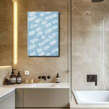 1pc Blue Wall Art Framed Wall Art, Wrapped Canvas Poster Vintage Prints, White Clouds In A Blue Sky, Perfect Gift Decor, Wall Art For Living Room Bedroom Office, Hanging Hardware Included - Framed, Vertical - 裱框畫布 - 查看 4