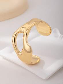 1 件不对称几何开口袖口手镯，时尚珠宝，适合节日、海滩、派对、日常佩戴 - 金黃色 - 查看 3