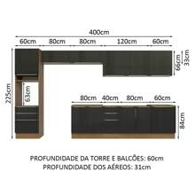 Cocina Integral Completa Modular Madesa Lux 440cm Mn Color Rustic negro con isla y barra desayunadora cocinas grandes equipadas muebles de lujo para hogar - Marrón y negro - Ver 3