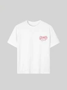 Koszulka dla dziewcząt z krótkim rękawem i okrągłym dekoltem, letnia góra, nadruk zabawny - Biały - Zobacz 5