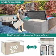 YITAHOME 200 Gallon Large Deck Box, Double-Wall Resin Outdoor Storage Box With Flexible Divider Patio Cushions Pool Supplies Garden Tools, 990 Lbs Load Capacity, Lockable (White) - Màu Xám nhạt - Xem 5