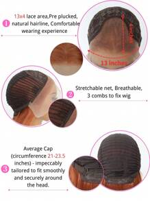 13*4 Ginger Orange Wig 26 Inch Long Lace Front Wig For Women Natural Heat Resistant Fiber Synthetic Straight Wigs For Daily Use Party Halloween - 薑色 - 查看 9