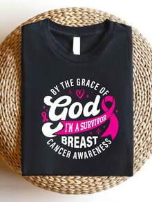 By The Grace Of God I'm A Survivor Shirt, Breast Cancer T-Shirt, Cancer Awareness Tee, Gift For Survivors, Fight Cancer Shirts, Pink Ribbon T-Shirts, Cancer Support Group. SD-3213 - 黑色 - 查看 1