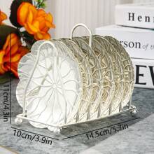 1 Set Golden Dinnerware Small Dish With Rack, Home Use Tableware, Coaster, Snack Tray, Cake Stand, Jewelry Organizer - Multicolor - View 6