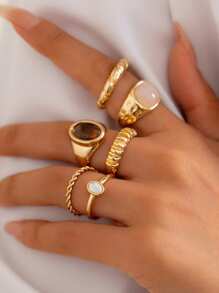 6pcs/Set French Minimalist Design Metal Vintage Ring Set, Suitable For Parties, Gifts, And Daily Wear