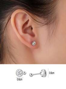 Artepollo 1pc 925 Sterling Silver Hypoallergenic Single Cubic Zirconia Stud Earrings, Screw Back Earring Studs, Cute & Elegant, Suitable For Daily Wear Or Festivals, Gift For Girls, Friends, Back To School