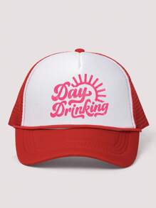 1pc Y2K Embroidered "Day Drinking" Cord Mesh Snapback Cap, Breathable Adjustable Golf Sun Hat For Women/Men, Fashionable Summer Casual Unisex Hat - Sponge Mesh Cap - View 6