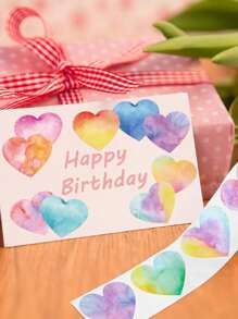 (500pcs/Roll) Watercolor Heart Shaped Sticker Roll, Rainbow Heart Shape Self-Adhesive Decorative Labels For Weddings, Birthdays, Parties, Envelopes, Scrapbooks, Stationery, Decorations