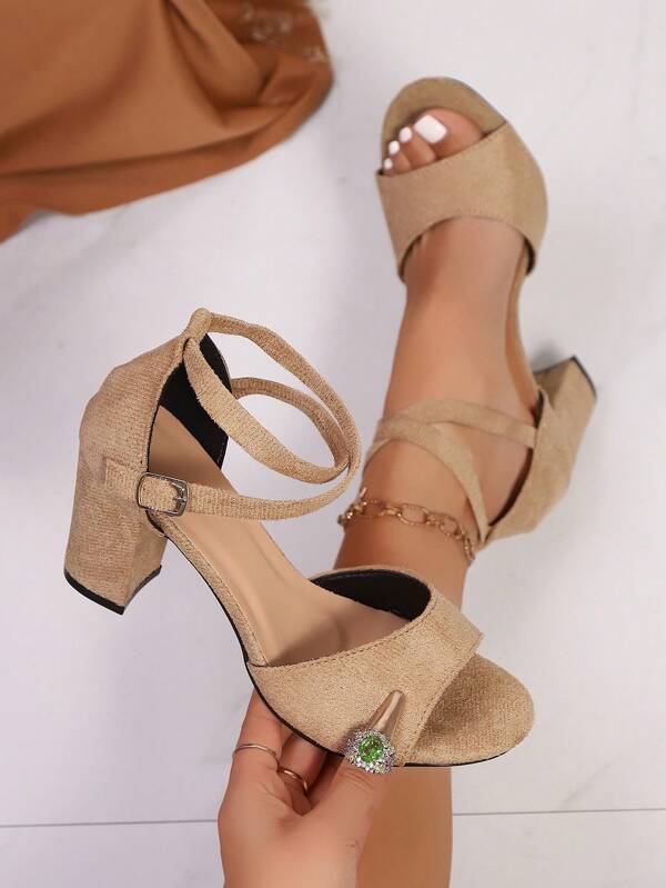 Women's 2025 Summer Buckle Strap Mid-Heel Chunky High Heel Sandals, Versatile Wear With Dress