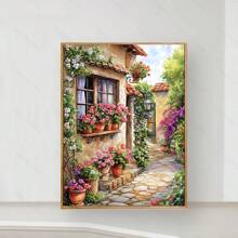 JOZYSH 1 pieza, Juego de bordado de punto de cruz para decoración de pared de sala de estar, dormitorio, hogar. Kit de manualidades de punto de cruz que incluye dibujos impresos, tela bordada impresa, hilo, aguja e instrucciones. Hermoso jardín, 30x40cm/11.8x15.7in