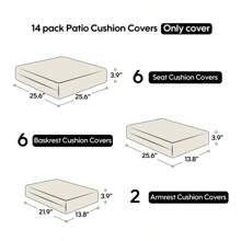 Cushion Covers For 7 Pcs 6-Seaters Wicker Rattan Sectional Sofa 14Pack Cushion Slipcovers Set Seat And Back Outdoor Cushion Slipcover With Zipper (Only Cover) Grey
