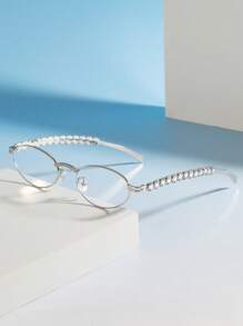 1 件椭圆形镜框时尚水晶装饰男女通用眼镜，适合近视