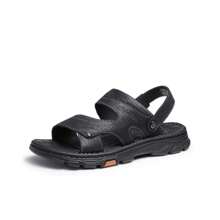 CAMEL CROWN Men's Sandals, Top Layer Cowhide New Summer Outdoor Sandals Frosted Leather Business Beach Shoes - Black - View 2