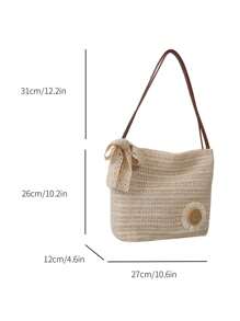 Túi Tote Dệt Hoa Hướng Dương Sang Trọng, Túi Đeo Vai Thời Trang Mới Về Năm 2025, Túi Xách Dệt Đi Biển Phong Cách Hàn Quốc Cho Nữ, Đồ Dùng Cần Thiết Đi Biển, Đồ Dùng Cần Thiết Cho Bãi Biển, Đồ Dùng Cho Bãi Biển & Đồ Dùng Cần Thiết Cho Mùa Hè, Túi Du Lịch Mới Nhất - Màu be - Xem 4