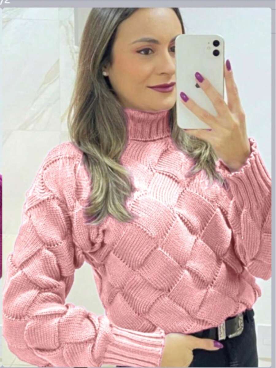 TRICOZHU Women's Blouse CORA HIGH THICK WAVE WINTER KNITTED Long Sleeve Blouse FASHION 2023 - 淺粉色 - 查看 1