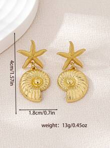 1 对几何海星和贝壳耳钉，适合日常佩戴 - 金黃色 - 查看 5
