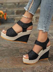New Arrival Stylish Elegant Platform Thick Sole Comfortable Women's Sandals - Wedge Heel Sandals With Hook-And-Loop, Thick Bottom Platform Shoes, Breathable Lace Hollow Out Wedge Sandals, Open Toe Waterproof Platform High Heel Sandals For Women, Versatile Banquet Matte Shoes
