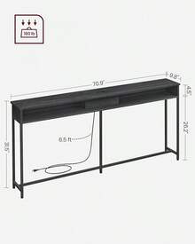 Mesa de Consola de 70 Pulgadas con Salida y estantes, Mesa de sofá con estación de Carga Oculta, Mesa de Entrada Larga para Pasillo, Sala de Estar, Gris y Negro - Mesa de doble  2 - Ver 6