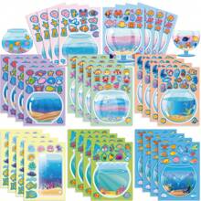 8/16pcs Colorful Aquarium Puzzle Stickers, Cute Fish & Crab Stickers For DIY Decoration, Party Favor, Birthday Gift, Holiday Stickers