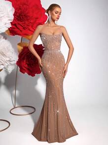 ADYCE Vestido de cóctel, vestido de invitada de boda, vestido formal, vestido de noche de mujer con cuentas y decoración de strass, de cintura alta y espalda descubierta, ajustado al Body