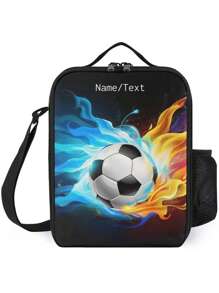 定制文字和彩色足球图案午餐袋，酷炫运动，户外方便，保持食物温暖，定制礼物创意，适合野餐、度假、健身、母亲节、父亲节等场合 - 足球彩色 - 查看 5