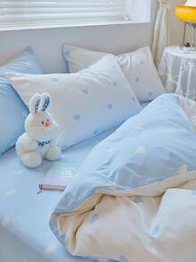 2-Piece Set, Light Blue Small Heart Print, Super Soft, Cute Girl Pattern, Fresh And Compact, Suitable For Spring/Summer Use, Bedding, Pillow Inserts Not Included, Twin/Full/Queen/King Size - Blue and White - View 7