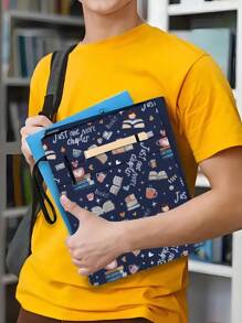 1pc Blue Book-Themed Zipper Book Sleeve, Soft Book Cover, Paperback Book Protector, Book Bag, Printed Book Cover Water-Resistant Bag With Front Pocket, Washable Book Box, Multi-Function Book Storage Bag Suitable For School, Students, Teachers, Book Lovers,Back To School,School Supplies