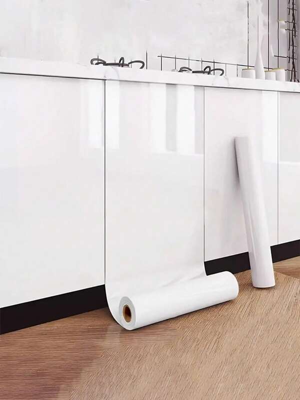 Glossy White Self-Adhesive Wallpaper - Waterproof Vinyl For Kitchen, Bathroom, And Home Improvement Room Decor Home Decor Wall Decor Bathroom Decor Bedroom Decor Room Decoration Stuff Living Room Decor House Decor Home Decor Living Room Wall Paper Wall Art Wallpapers Wall Stickers Wall Sticker