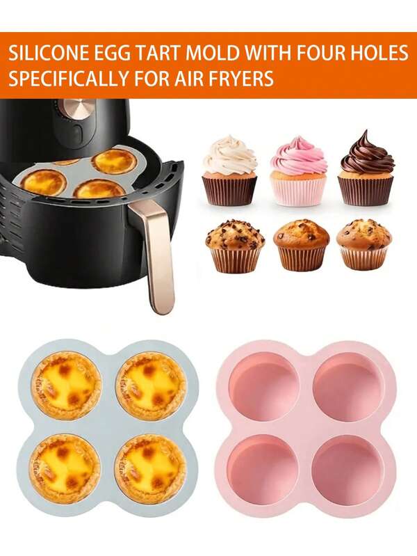 1pc Reusable 4-Hole Non-Stick Silicone Air Fryer Mold Muffin Mold / Air Fryer Liner, Toaster Oven Baking Accessories, Air Fryer Accessories - Egg Tart Mold, Muffins Mold - Ideal For Home Baking - Professional Baking - Ideal For Baking Enthusiasts