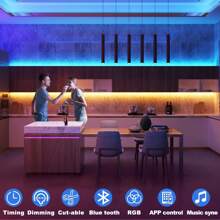 Tiras de luces LED RGB de 20/30 m - 16 millones de colores, autoadhesivas, control por aplicación y Bluetooth, regulables, sincronización con música para iluminación trasera de TV, fiestas, sala de estar y dormitorio