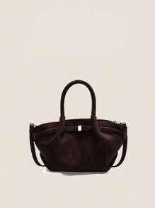 Mini geantă de mână cu găluște din piele intoarsă mată cu curea reglabilă, potrivită pentru fete, femei, studenți, tineri profesioniști, excelentă pentru muncă, afaceri, navetă, școală - cafea maro - Vizualizare 1