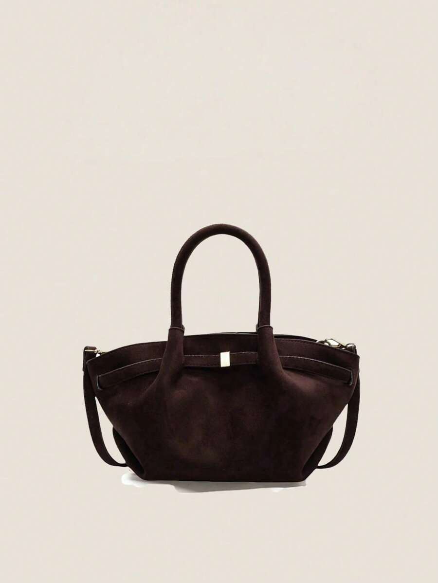 Mini geantă de mână cu găluște din piele intoarsă mată cu curea reglabilă, potrivită pentru fete, femei, studenți, tineri profesioniști, excelentă pentru muncă, afaceri, navetă, școală - cafea maro - Vizualizare 1