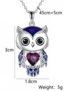 1pc Creative Exquisite Owl Pendant Necklace, Crystal Heart & Sea Star Decorated Necklace For Women - Owl - View 3