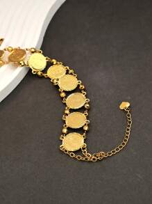 1 pieza Brazalete vintage elegante para mujer decorado con monedas, para uso casual y de moda