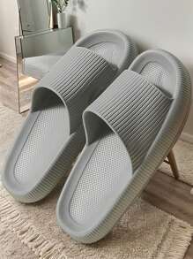 New Summer Fashion Versatile Black Vertical Stripe Single Strap Flip Flops For Men, Thick Soft Comfortable Non-Slip Odor-Resistant EVA Indoor/Outdoor Slippers, Shower Shoes - Black - View 5