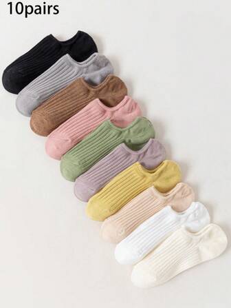 10 双糖果色女士短袜，舒适透气休闲可爱短袜，春夏季