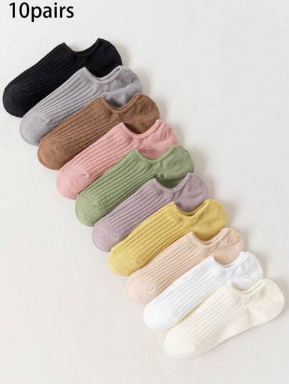 10 Pairs Candy Color Women Ankle Socks, Comfortable Breathable Casual Cute Short Socks, Spring & Summer
