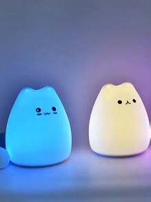 1 件可爱 LED 猫夜灯：7 种颜色、电池供电、暖白色、呼吸模式 - 生日和节日的完美礼物