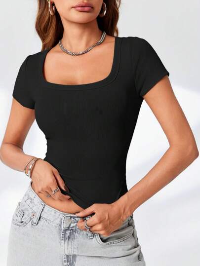 LKESRC Women's Round Neck, Short Sleeve Casual T-Shirt Tops Summer Out Of Work Cute Basic Shirt