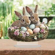 1PC 2D Easter Bohemian Bunny And Eggs Acrylic Table Decoration, Religious Theme Art For Home And Office