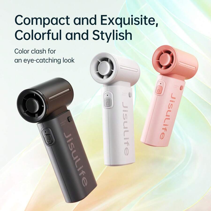 JISULIFE Life9 便携式手持风扇，涡轮高速风力，3600mAh 可充电电池，续航长达 12 小时，迷你口袋风扇，适合旅行、音乐会、邮轮、化妆等场合。 - 彩色 - 查看 1