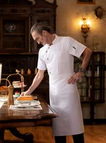 Plus Size Premium Custom Chef Jacket, Short Sleeve, Soft Fabric, Skin-Friendly, Breathable, Durable, Unisex Design, Suitable For Catering, Bakery, Hotel, Restaurant, Summer Short Sleeve, Work Uniform, White Chef Coat, Executive Chef Uniform - White - View 4