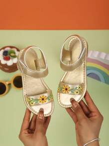 2025 Spring & Summer New Girls Retro Chinese Style Sandals, Toddler Soft Bottom Anti-Slip Kids Shoes, Big Children Fashion Sneakers - Gold - View 1