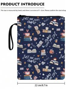 1pc Blue Book-Themed Zipper Book Sleeve, Soft Book Cover, Paperback Book Protector, Book Bag, Printed Book Cover Water-Resistant Bag With Front Pocket, Washable Book Box, Multi-Function Book Storage Bag Suitable For School, Students, Teachers, Book Lovers,Back To School,School Supplies