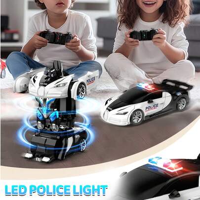 1 Stück 2,4 GHz Fernbedienung Verwandelbarer Roboter RC Auto mit LED Beleuchtung, Einknopf Verwandlung Driften RC Spielzeugauto für Jungen Mädchen im Alter von 3-12 Jahren als Weihnachtsgeschenk