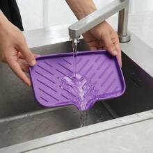Silicone Bathroom Soap Dishes With Drain Spout-Bathroom And Kitchen Sink Organizer,Sponge Holder,Dish Soap Tray,Perfect For Dispenser,Scrubber,Bottle,Cup On Sink Or Counter-Coffee 4.9"*3.2" - 紫色 - 查看 7