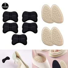 7pcs/Pack: 2pcs Ball Of Foot Pads, 5pcs Heel Grips - Foam Non-Slip Anti-Rub Cushions For High Heels & Sports Shoes, Breathable, Sweat-Absorbing, Half-Size Inserts To Make Shoes Smaller